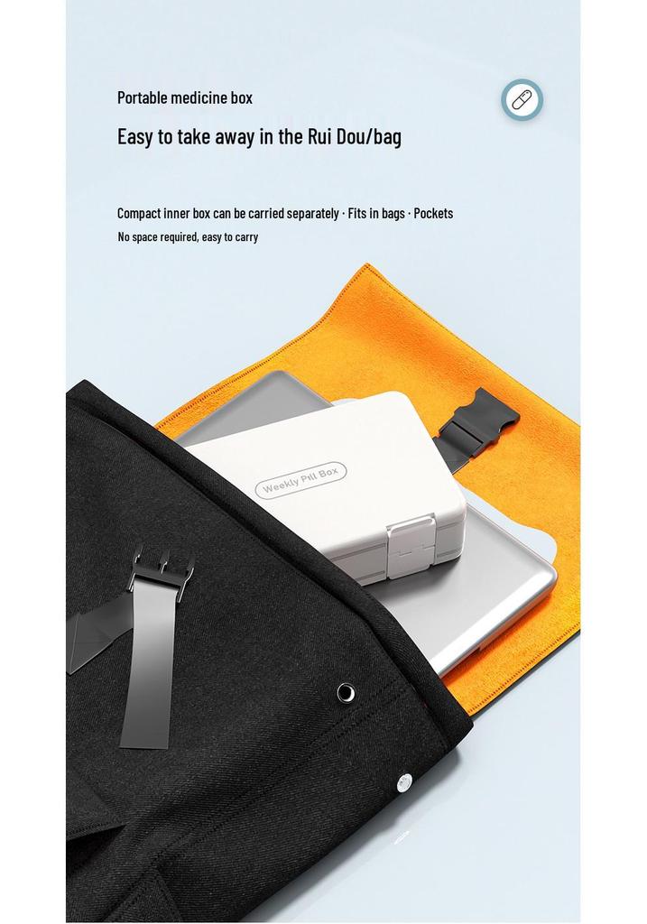 Double-Layer Portable Pill Box for Morning, Noon, Evening - Large Capacity, Lid, One-Week Organizer, Perfect for Travel and Business Trips.