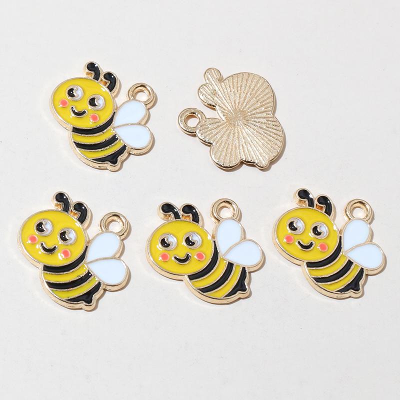 10pcs Enamel Flower Bee Honey Honeycomb Charms Pendant Alloy Metal for Necklace Earrings Bracelet DIY Jewelry Making Accessories