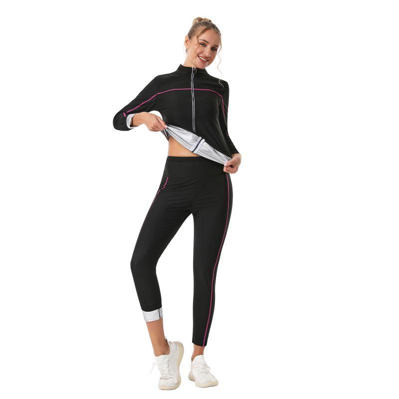 Women Sauna Suit Long Sleeve Zipper Top and Pants