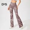 Women Yoga Pants High Waist Water Wave Striped Print Casual Trousers Running Cycling Flared Leggings Loungewear