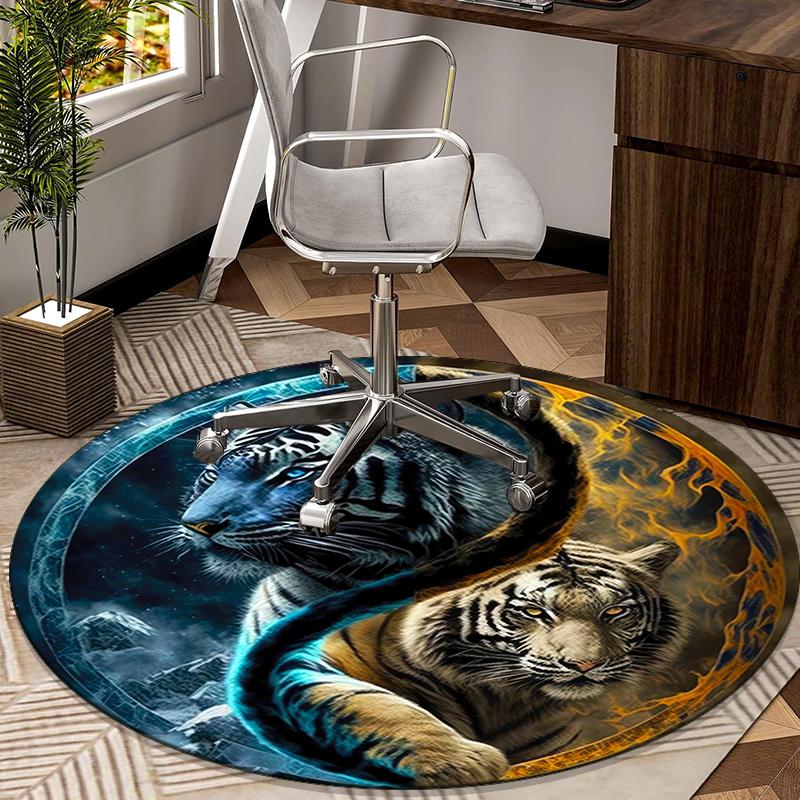 

Tiger Flames And Ice round carpet Chair cushion Round Entryway Rug, Soft Round Rugs for Living Room, Bedroom, Circle Carpet decor gifts Diameter 60cm