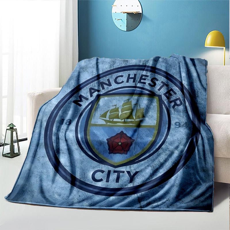 Manchester City FC Pattern Blanket for Home Decoration, Bed, Sofa, Car Travel, Camping, Suitable for All Seasons, Birthday Christmas Gift