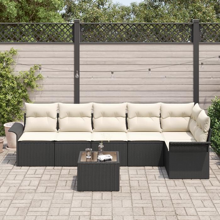 VidaXL Ensemble de canapé de jardin 6 pièces avec coussins Rattan noir 3345387