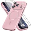Case + 2 Tempered Glasses for iPhone 18 Pro, Anti-Scratch Silicone with Magnetic Ring - Pink