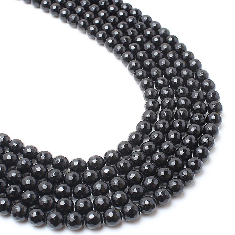 Facettierte schwarze Achat 15 Zoll runde Perlen zur Schmuckherstellung 4/6/8/10/12mm Perlen