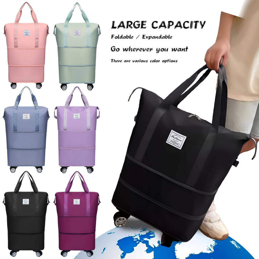 [Foldable Travel Bag] 3-Layer Extra-Large Foldable Travel Bag with Wheels | Nylon Luggage for Daily Commute & Moving