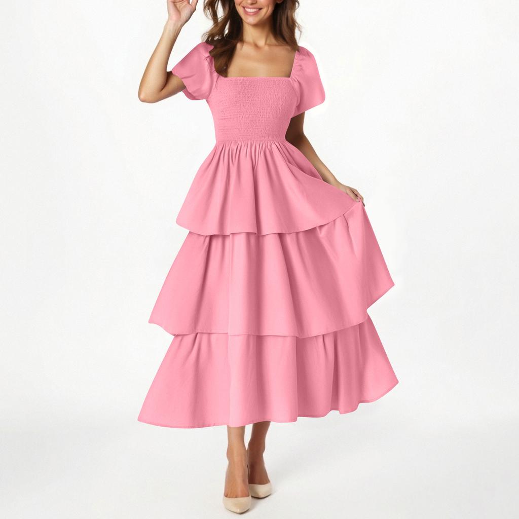 Women's Fashion Color Short Sleeve Dress