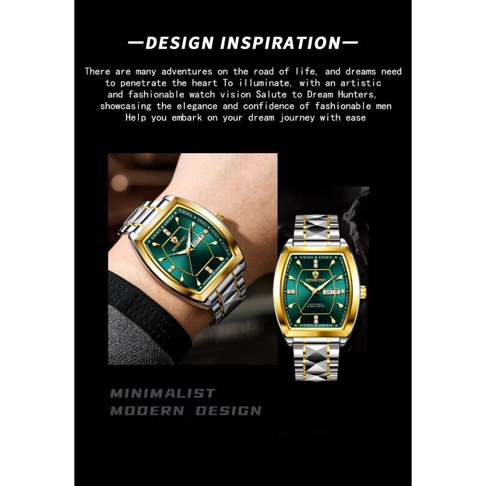 BINBOND B400 Top Brand Quartz Waterproof Watches For Men Luxury Diamond Dial Elegant Stainless Steel Luminous Business Men Watch