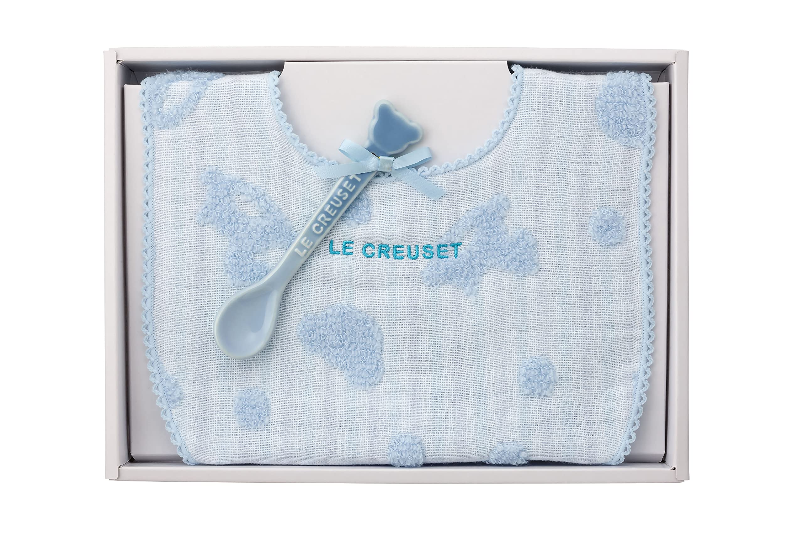 

Le Creuset Baby Bib & Spoon Gift Set, Coastal Blue, Perfect for Baby Shower Gifts, Baby Boys First Meal, [Official Japanese Product]