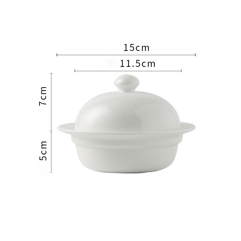 White Ceramic Bowl Home Steaming Egg Bowls Hotel Restaurant Tableware Chinese Soup Cup Ceramic Soup Bowl Round Bowls with Lid