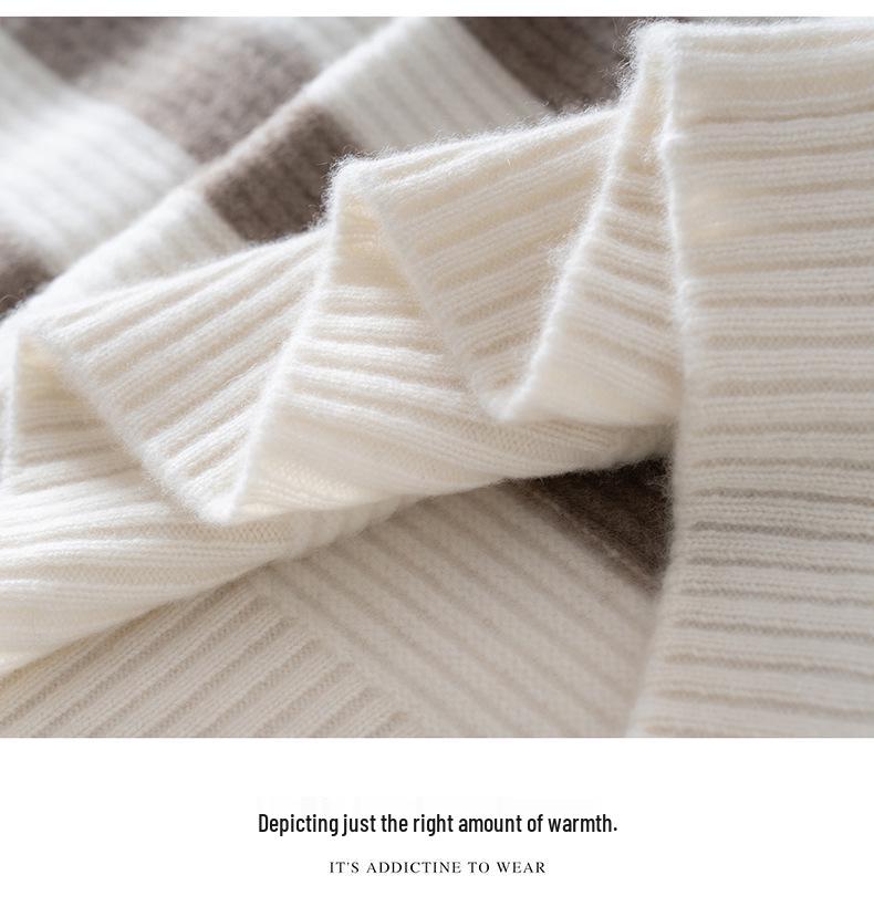 2025 Autumn-Winter Women's Cashmere High-Neck Striped Zipper Sweater