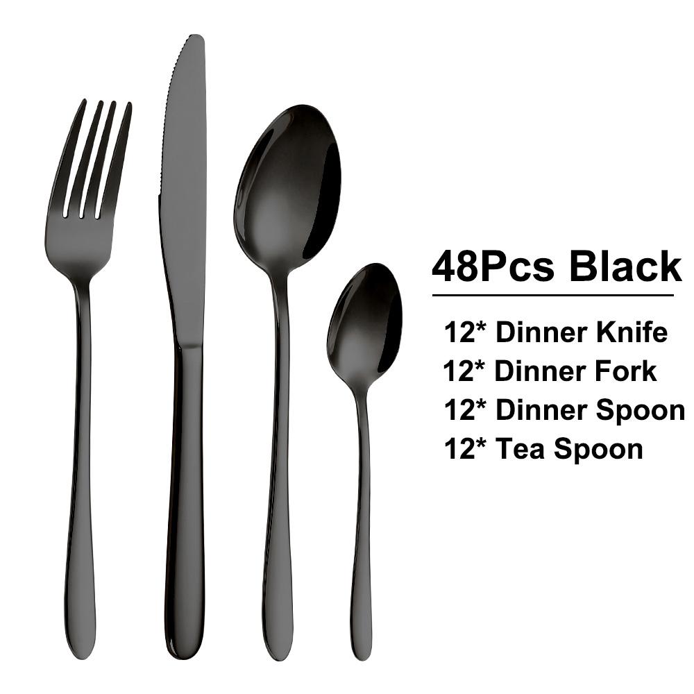 

Черная посуда из нержавеющей стали, набор столовых приборов в западном стиле, элегантный обеденный сервиз, зеркальный нож, вилка, ложка, кухонные принадлежности, 48 предметов, 72 предмета
