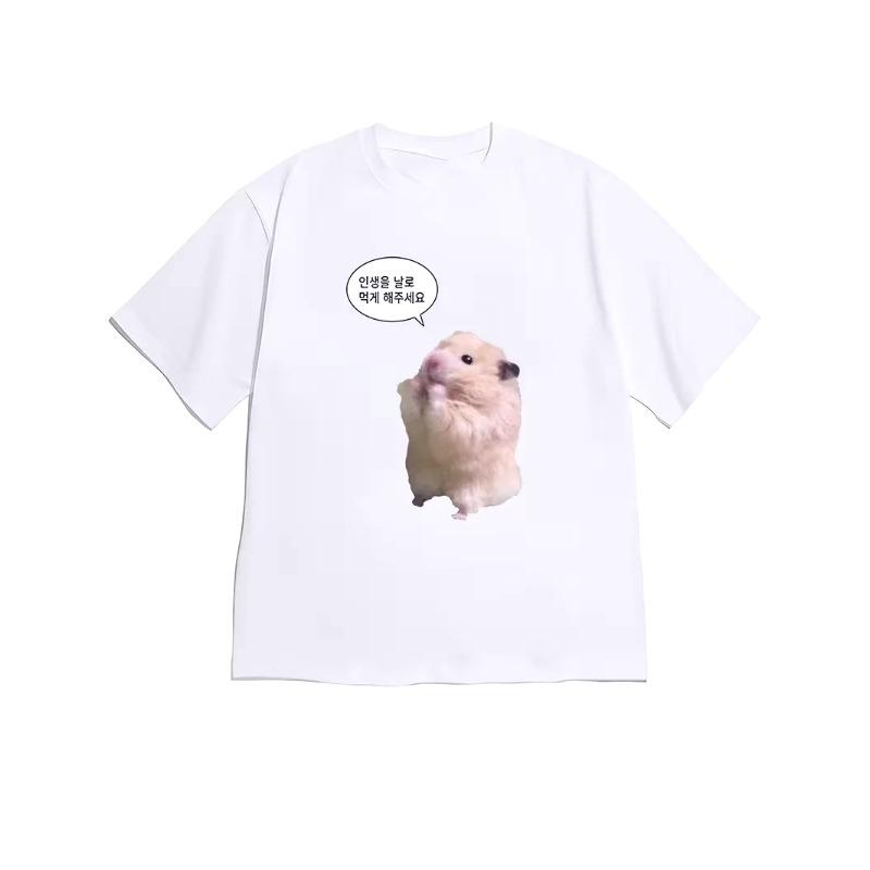Cute Hamster Pattern Pure Cotton Printed Unisexs And Unisexs Personalized Short Sleeved Summer New Fashion Casual Loose Tshirt