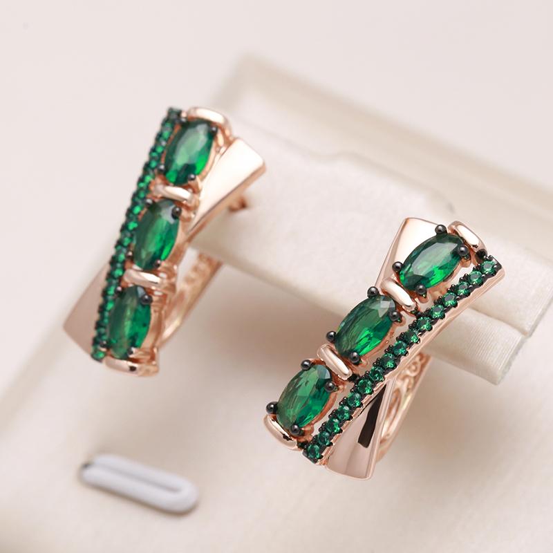Green Natural Zircon English Earrings For Women Rose Gold And Black Plating Vintage Earrings Wedding Jewelry