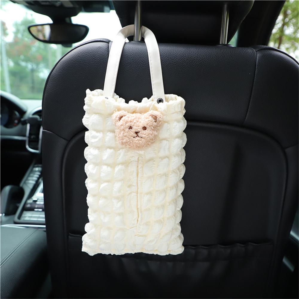 Cute Puff Cartoon Bear Bunny Tissue Bag Portable Hanging Tissue Case Box Holder Car Towel Napkin Papers Bag Paper Storage Box