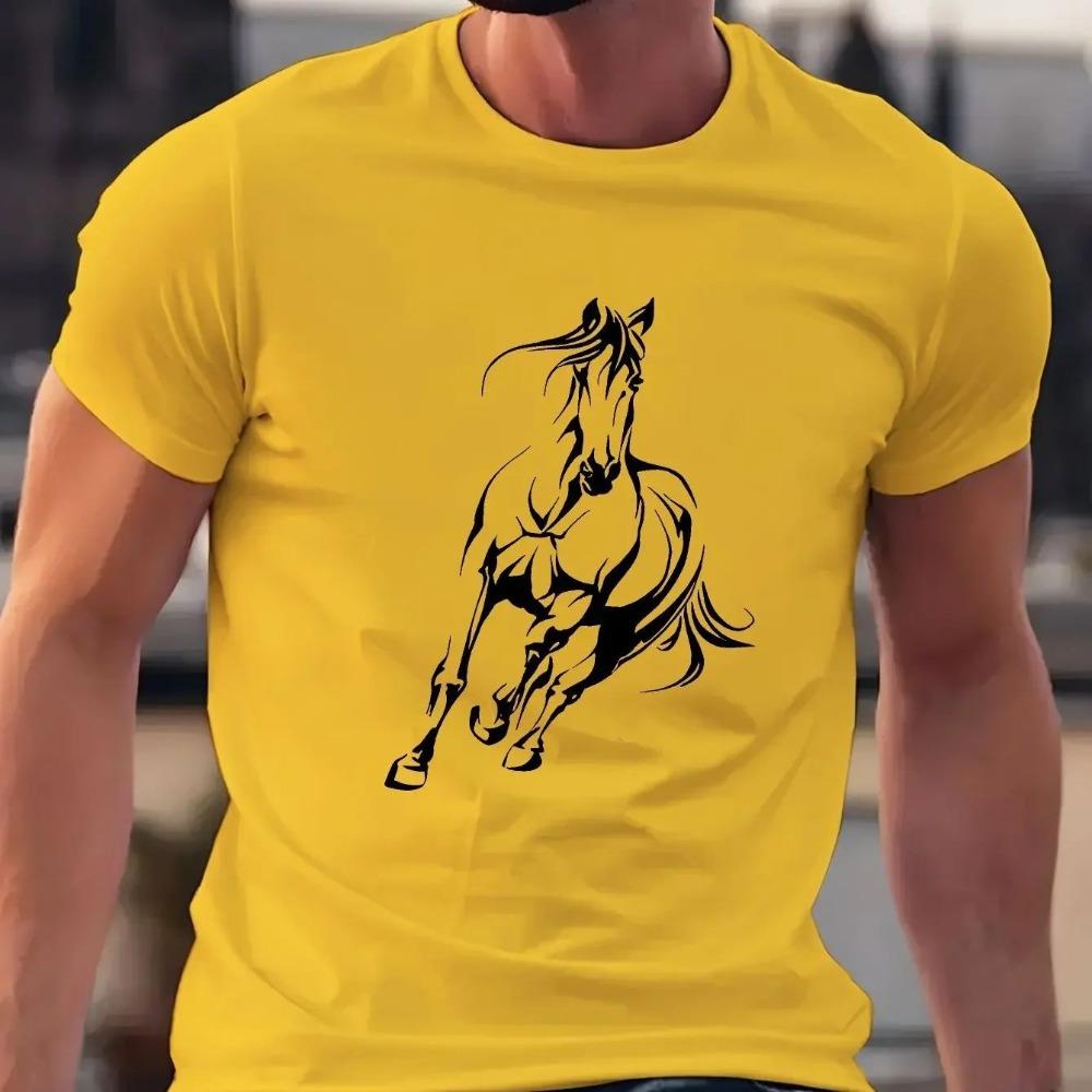 Unisexs Summer Cotton Fashionable Fashion Casual Loose Running Horse Pattern Printed Round Neck Short Sleeved Tshirt Top