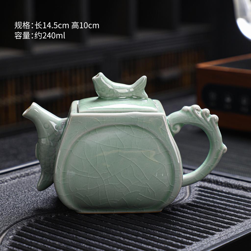 Ru kiln open keramische theepot Kung Fu theeset enkele pot ijsbarstglazuur bubbeltheepot schaduw cyaan paarsglazuur theepot