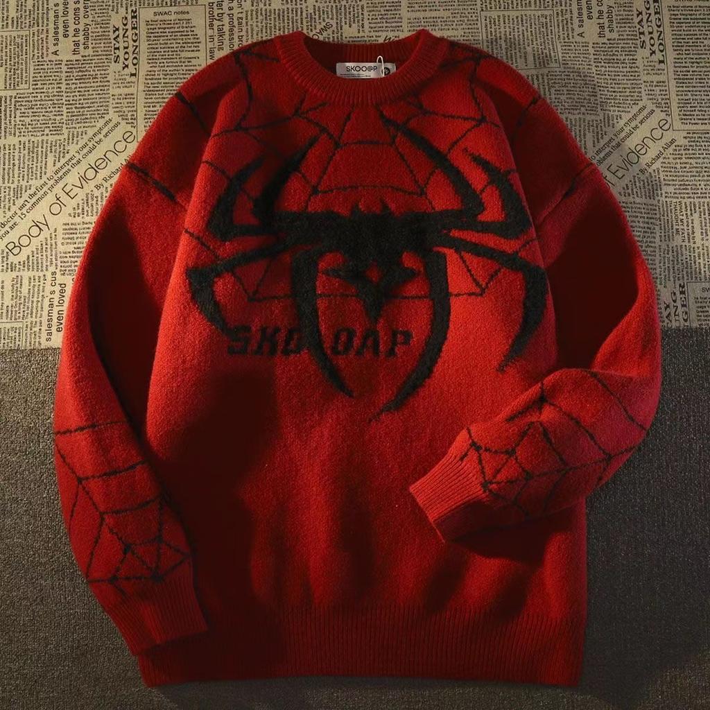 Americký Vintage Značka Tide Pavúčia Diera Sveter Dámsky Zimný Teplý Pletený Pulóver Oversized Y2k Harajuku Hip Hop Pánske Oblečenie
