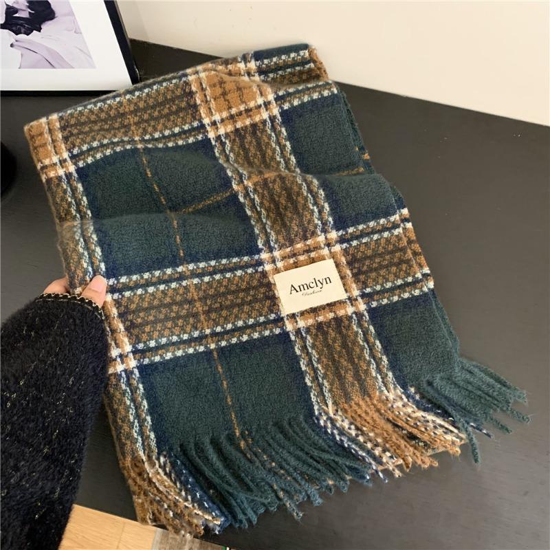 Red Plaid Scarf Women's Winter New Versatile Thickened Warm Scarf Student Christmas Gift