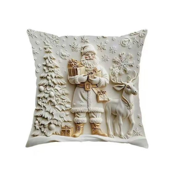 1/4Pcs 45x45CM Christmas Linen Throw Pillow Cover Santa Claus Snowman Reindeer Xmas Tree Pillow Case Living Room Bedroom Sofa Bed Square Cushion Cover
