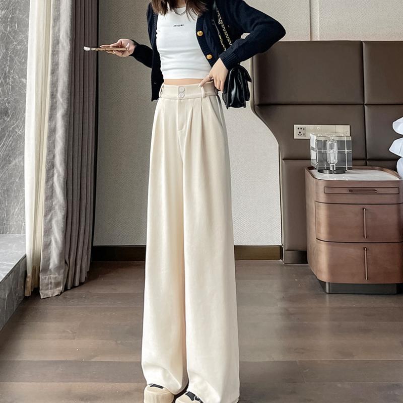 Pantaloni largi din velur alb, pentru femei, toamna și iarna, versiunea nouă, îngustă, cu draperie drepte, pantaloni de costum mic, plus catifea