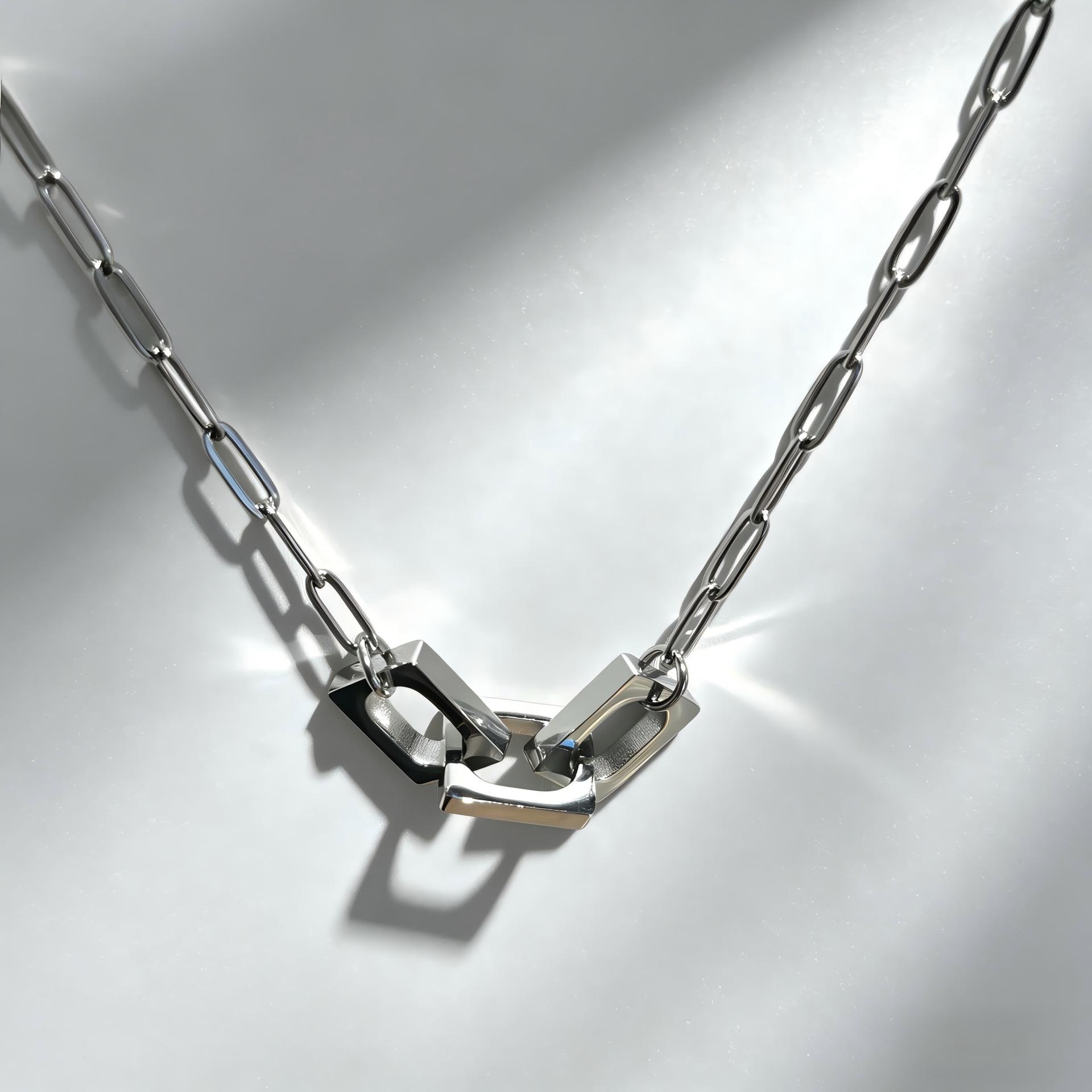 Cross Geometric Interlocking Rings Necklace - Stainless Steel, Luxe Unisex Korean Style 50cm Length белого золота