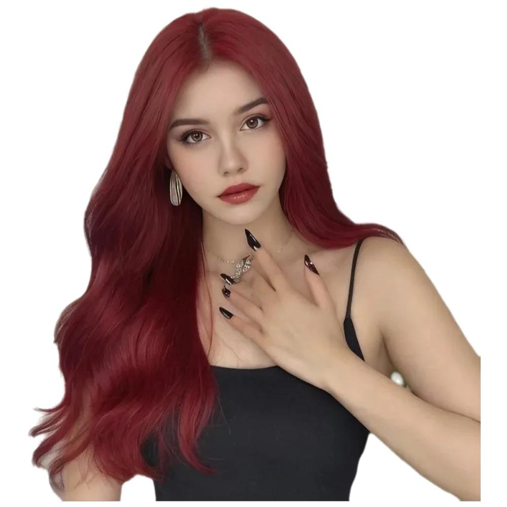 New Wine Red Long Curly Hair Synthetic Wig | Fashion Fluffy Big Wave Micro Roll Breathable Wig