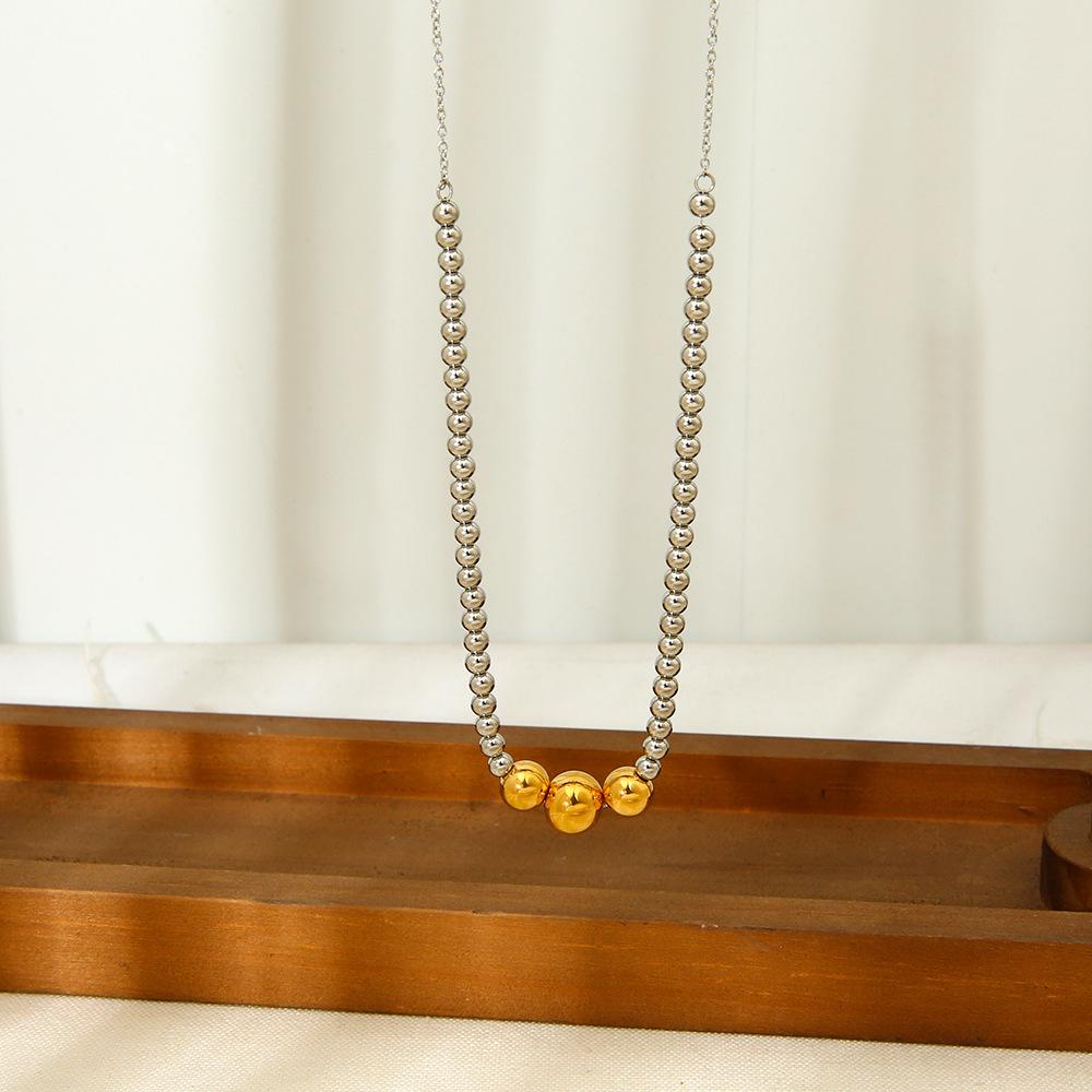 Ins High-end Sense Personalized Color Matching Stainless Steel Bead Chain Necklace Minimalist Design Sense Collarbone Chain Jewelry Women