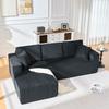 Fully Compressed L-shaped Corduroy Sofa, 2-person Seating Group + Chaise Longue Corner, Soft High-density Foam Padding, for Living Room, Black
