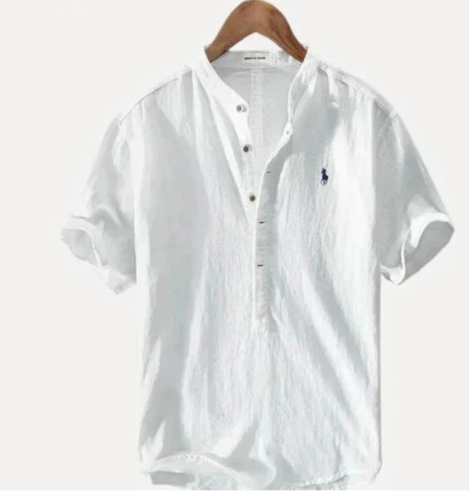 

2026 Versatile Men s Stand Collar Linen Short Sleeve Shirt - Lightweight, Breathable Cotton Blend 3XL