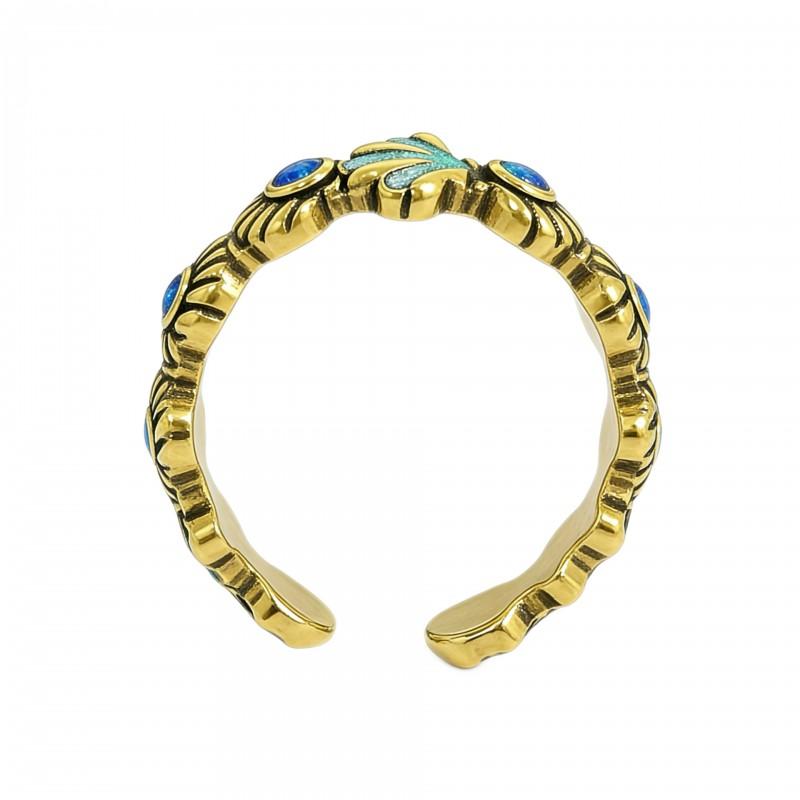 Adjustable Open Ring Women Men Vintage Atlantis Black Gold Tone Copper With Shell Geometric Design