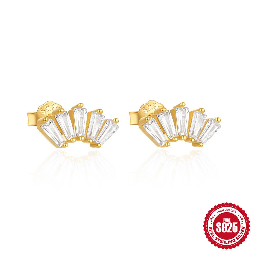 S925 Sterling Silver Irregular Ladder Geometric Quadrangram Water Drop Zircon Splicing Fashion Stud Earrings Earrings