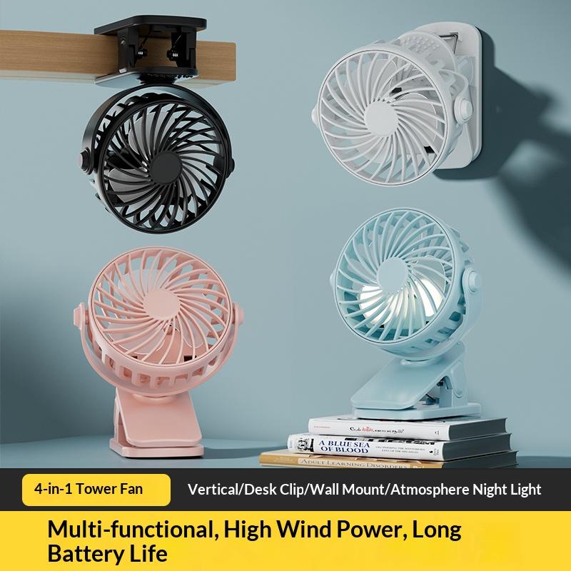 720 Degree Rotate Clip Mini Fan Built In Soft Night Light Quiet Portable Personal Cooler Fan USB Rechargeable Indoor Outdoor
