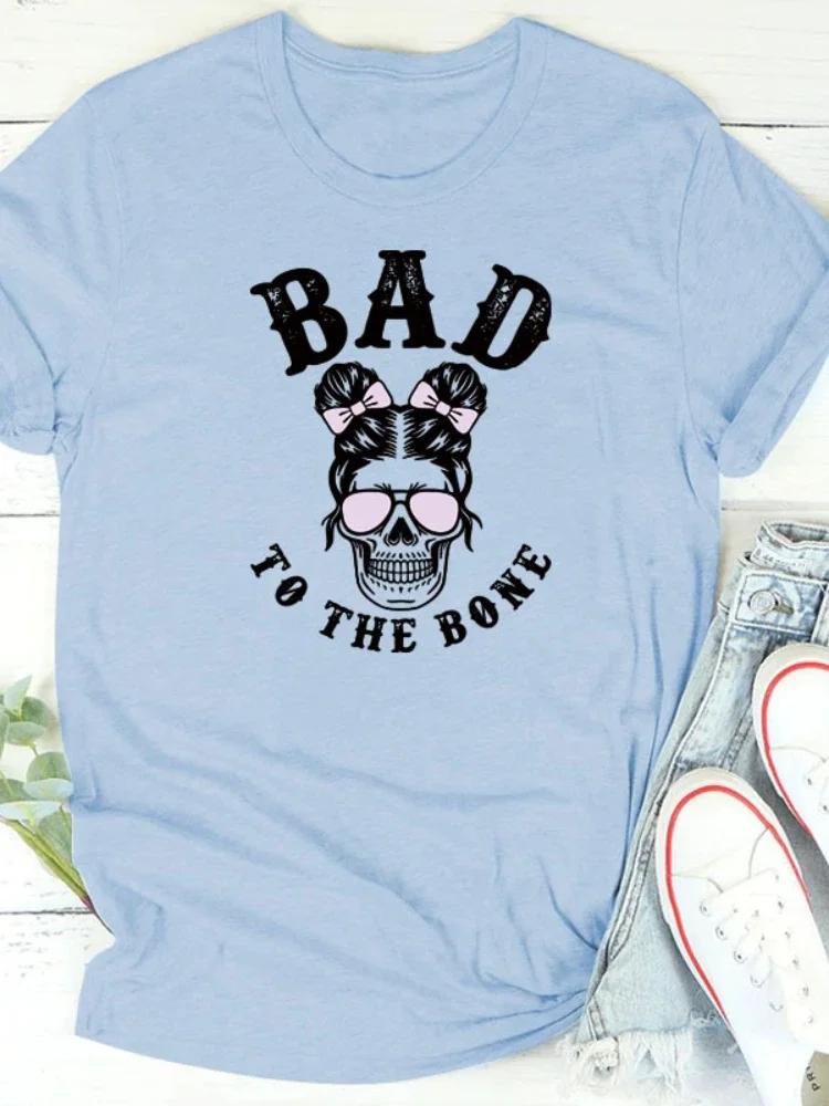 

ПЛОХО ДО КОСТЕЙ Женская футболка с принтом черепа и головы, короткий рукав, O-образный вырез, свободная женская футболка, женская футболка, топы, женские футболки XXXL небесно-голубой