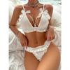 Sexy Lingerie Sets Delicate Pearl Bowknot Deep V Open Bra And Panties Sets Underwear For Women Transparent Porn Erotic Costumes