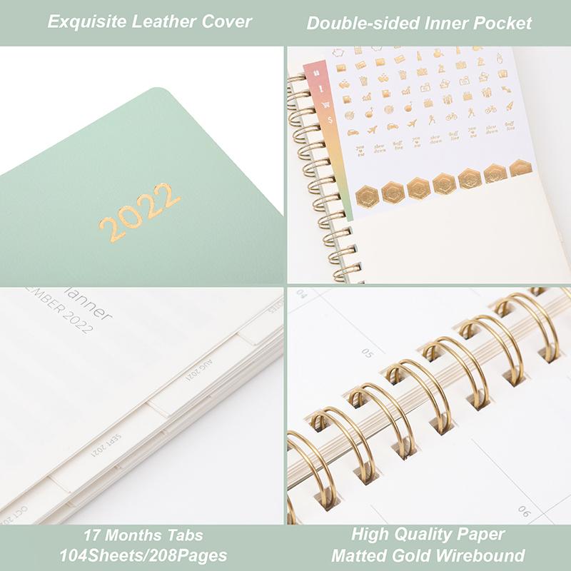 Cover Custom Spiral PU Leather Agenda 12 Months Daily Calendar Planner 2022