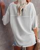 2024 Damen Sommer V-Ausschnitt Fledermausärmel Waffelstrick Kurzarm Locker T-Shirt Top