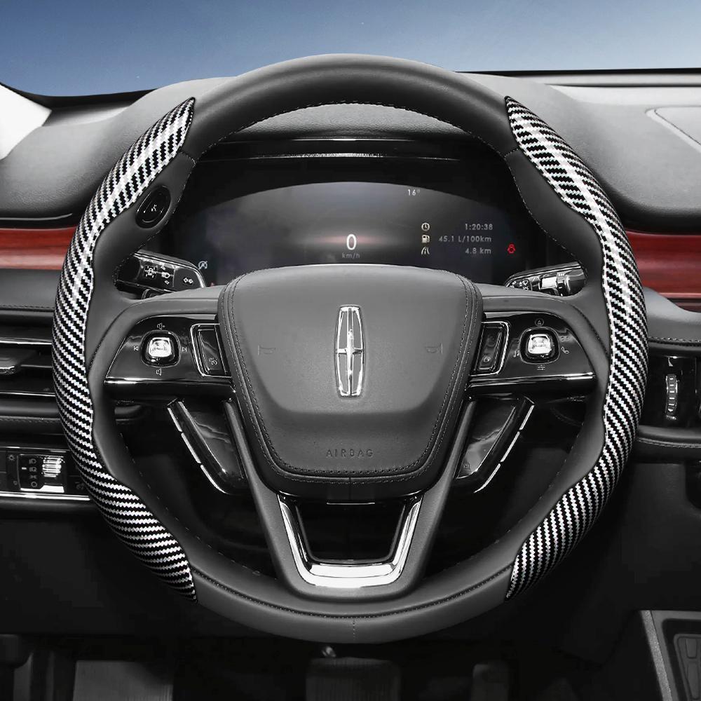 Suitable for Lincoln Carbon Fiber Texture Steering Wheel Cover with Segmented Quick-Release Design, Durable, for Models Such As