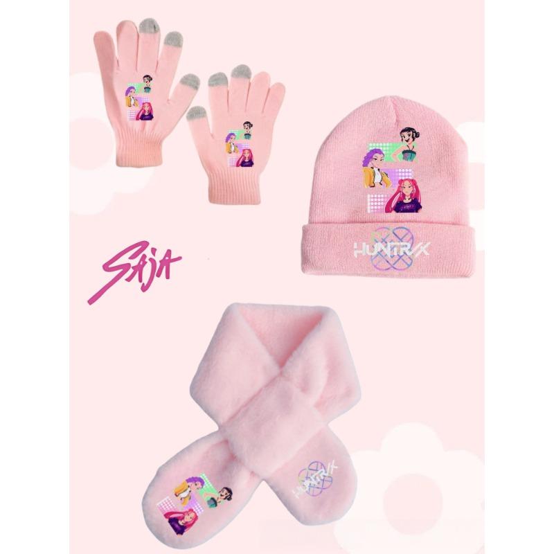 Witch Hunt Girl Winter Warm Knitted Hat Scarf Glove 3-Piece Set Anime Cartoon Children Cute
