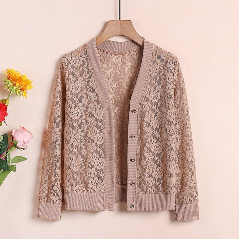 

New Lace Cardigan Button Sun Protection Loose Spring and Summer Thin Shawl Knitted Hollow Outer Top L верблюд