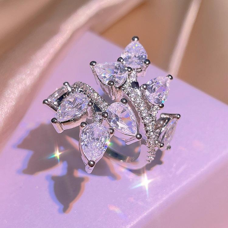 

Корейское легкое роскошное модное кольцо, темпераментное кольцо, открывающееся бриллиантовое кольцо с дизайном, ощущение сверкающего циркона No. 10