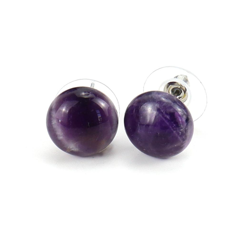 Tiktok Natural Semi-Precious Stone Crystal Tiger Stone Amethyst Bread Beads Stud Earrings Ball Earrings E45