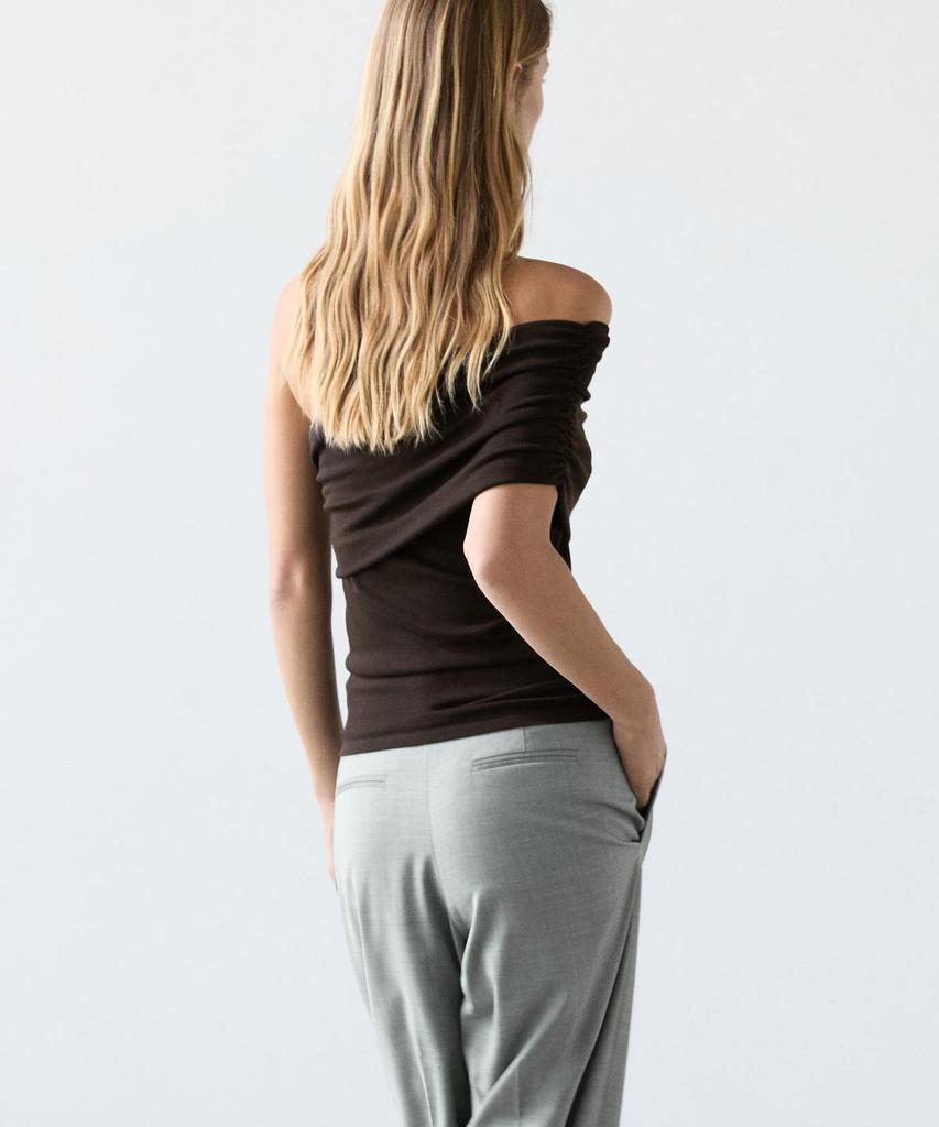 Masimodutti Asymmetrical Drape Neck Top