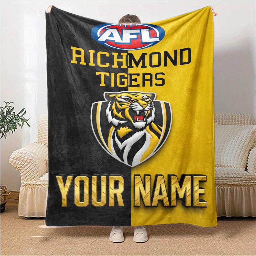 Name Custom Richmond Tigers Print Flannel Blanket High Quality Warm Comfortable Cover for All Seasons Perfect for Gifts Home Decor