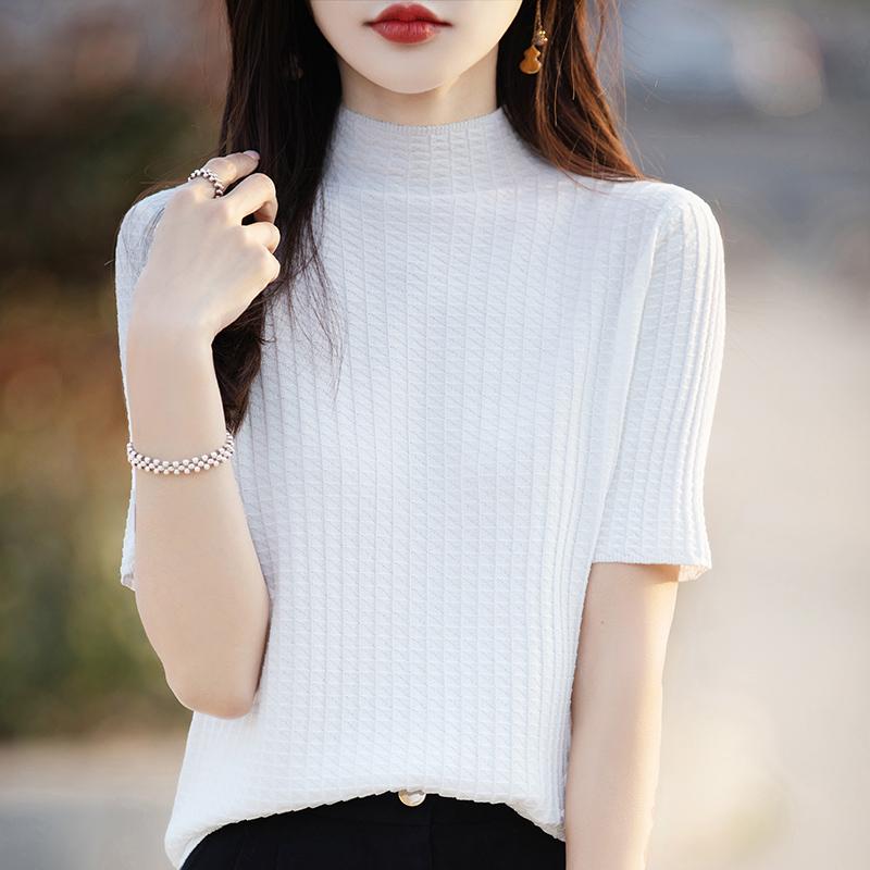 Women Knit T-shirt MODERN NEW SAGA Summer Knitted Shirt Short Sleeve Tees Spring Knit Pullover Knit Tops