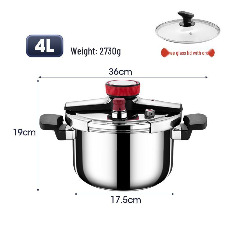 304 Stainless Steel Household Pressure Cooker, Explosion-Proof, Compatible with Induction & Gas Stoves, 4L & 6L, Serves 3-4 People