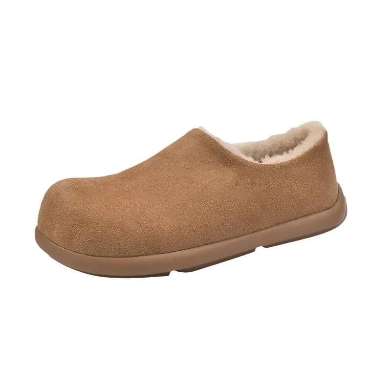 2025 New Flat-Heeled Fleece-Lined Full-Cover Birkies, Winter New One-Piece Warm Cotton Shoes for Women, Casual Fluffy Slippers
