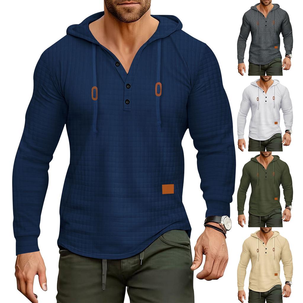 Men's Small Plaid Sweatshirt Long Sleeve Hoodie Solid Color Hooded Sweatshirt