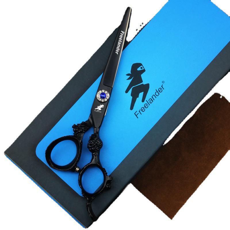 6.0" Black Painted Dragon Handle Hairdressing Scissors - Straight & Serrated Styles, DL1-0401