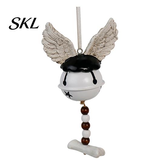 Reusable Halloween Bell Jingle Ornament, Gothic Bull Skull/Angel Wings Hanging Seasonal Decor Decoration for Tree, Party Home